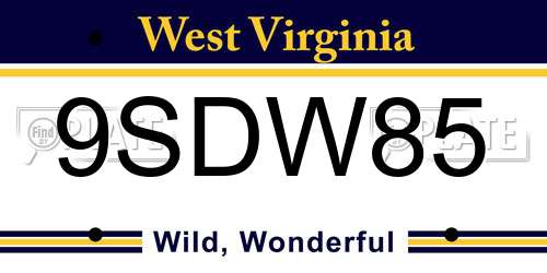 9SDW85 West Virginia License Plate