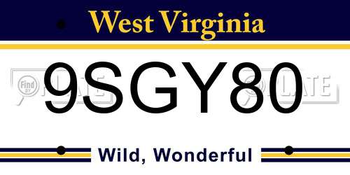 9SGY80 West Virginia License Plate