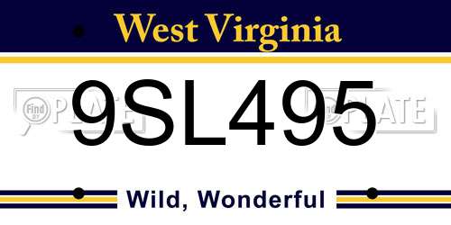 9SL495 West Virginia License Plate