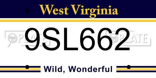 9SL662 West Virginia License Plate