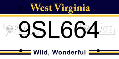 9SL664 West Virginia License Plate