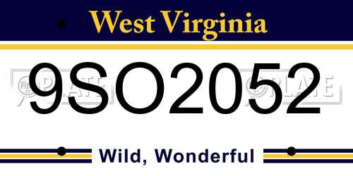 9SO2052 West Virginia License Plate