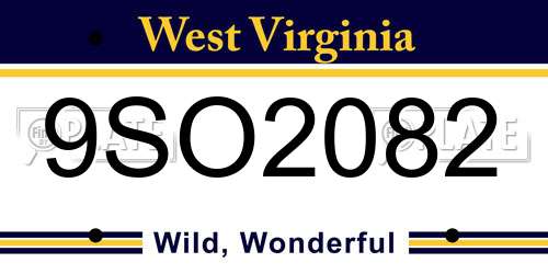 9SO2082 West Virginia License Plate