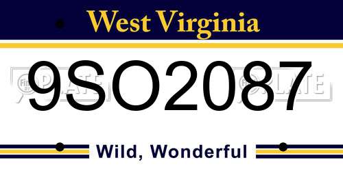 9SO2087 West Virginia License Plate