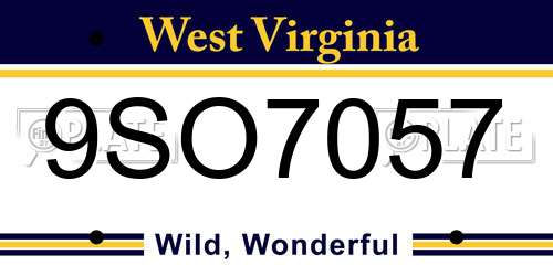 9SO7057 West Virginia License Plate