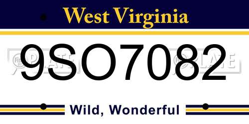 9SO7082 West Virginia License Plate