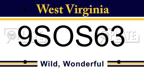 9SOS63 West Virginia License Plate