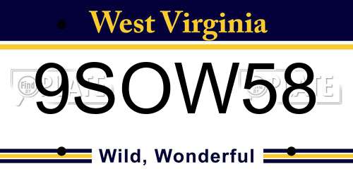 9SOW58 West Virginia License Plate
