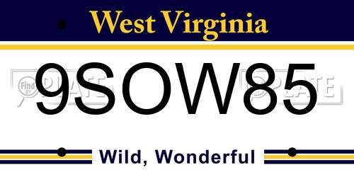 9SOW85 West Virginia License Plate