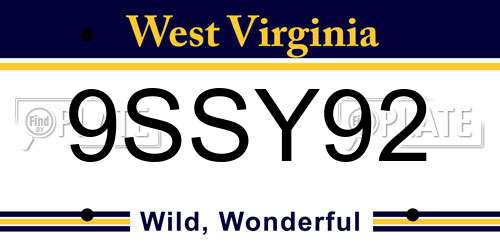 9SSY92 West Virginia License Plate