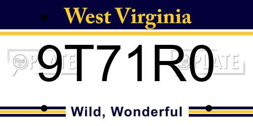 9T71R0 West Virginia License Plate
