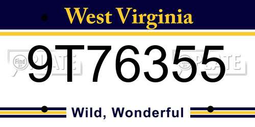 9T76355 West Virginia License Plate
