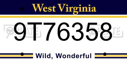 9T76358 West Virginia License Plate
