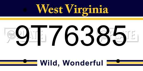 9T76385 West Virginia License Plate