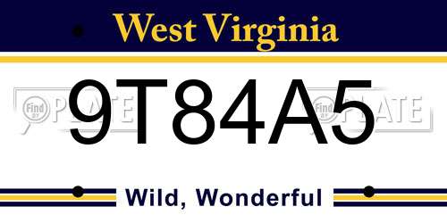 9T84A5 West Virginia License Plate