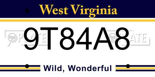 9T84A8 West Virginia License Plate