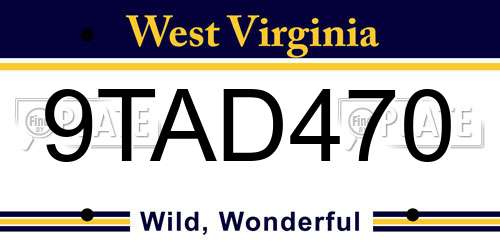 9TAD470 West Virginia License Plate