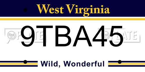 9TBA45 West Virginia License Plate
