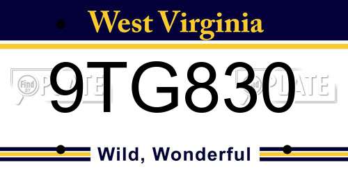 9TG830 West Virginia License Plate