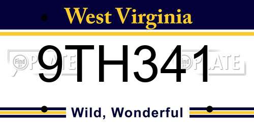 9TH341 West Virginia License Plate