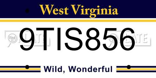 9TIS856 West Virginia License Plate