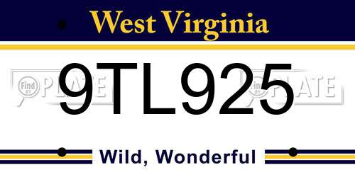 9TL925 West Virginia License Plate