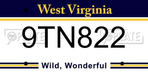 9TN822 West Virginia License Plate