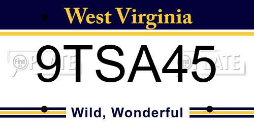 9TSA45 West Virginia License Plate
