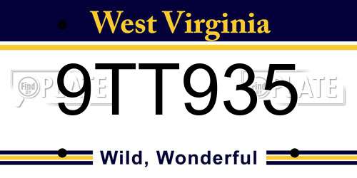 9TT935 West Virginia License Plate