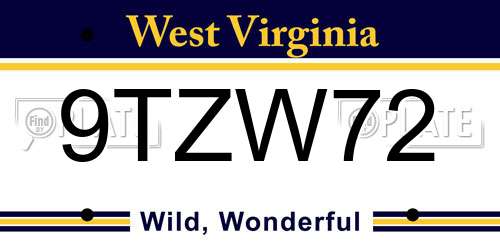 9TZW72 West Virginia License Plate