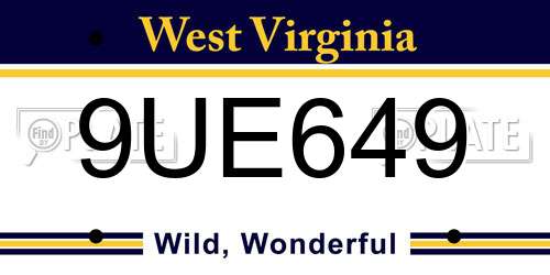 9UE649 West Virginia License Plate