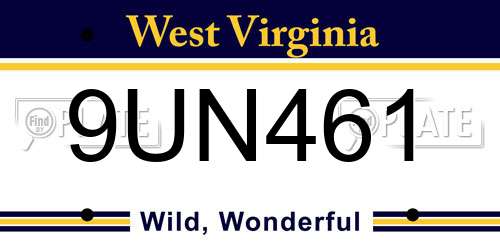 9UN461 West Virginia License Plate
