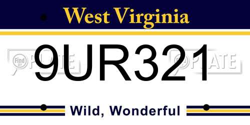 9UR321 West Virginia License Plate