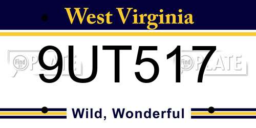 9UT517 West Virginia License Plate