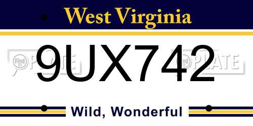 9UX742 West Virginia License Plate