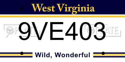 9VE403 West Virginia License Plate