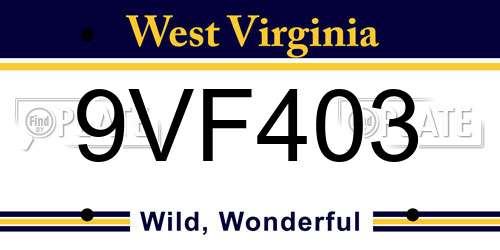 9VF403 West Virginia License Plate
