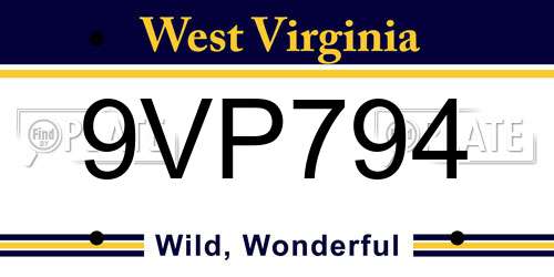 9VP794 West Virginia License Plate