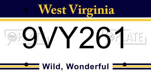 9VY261 West Virginia License Plate