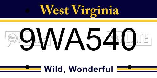 9WA540 West Virginia License Plate