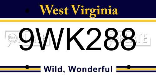 9WK288 West Virginia License Plate