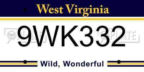 9WK332 West Virginia License Plate