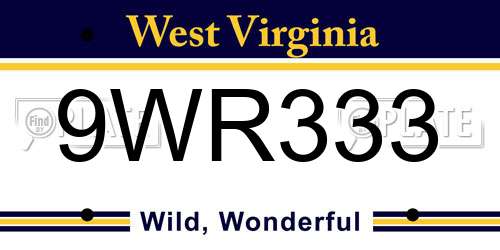 9WR333 West Virginia License Plate