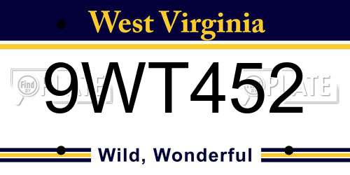 9WT452 West Virginia License Plate