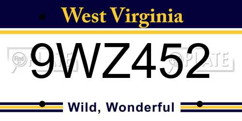 9WZ452 West Virginia License Plate