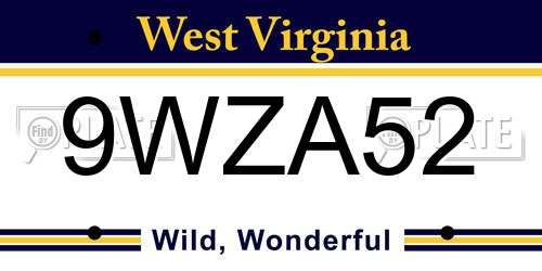 9WZA52 West Virginia License Plate