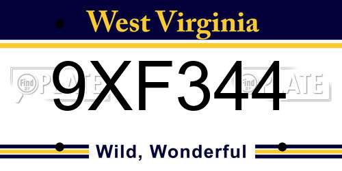 9XF344 West Virginia License Plate