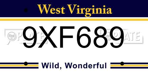 9XF689 West Virginia License Plate