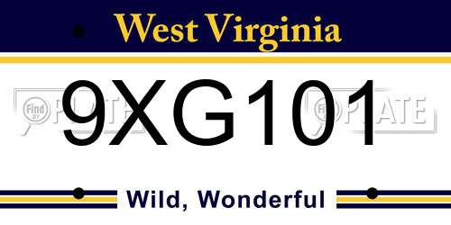 9XG101 West Virginia License Plate