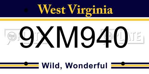 9XM940 West Virginia License Plate